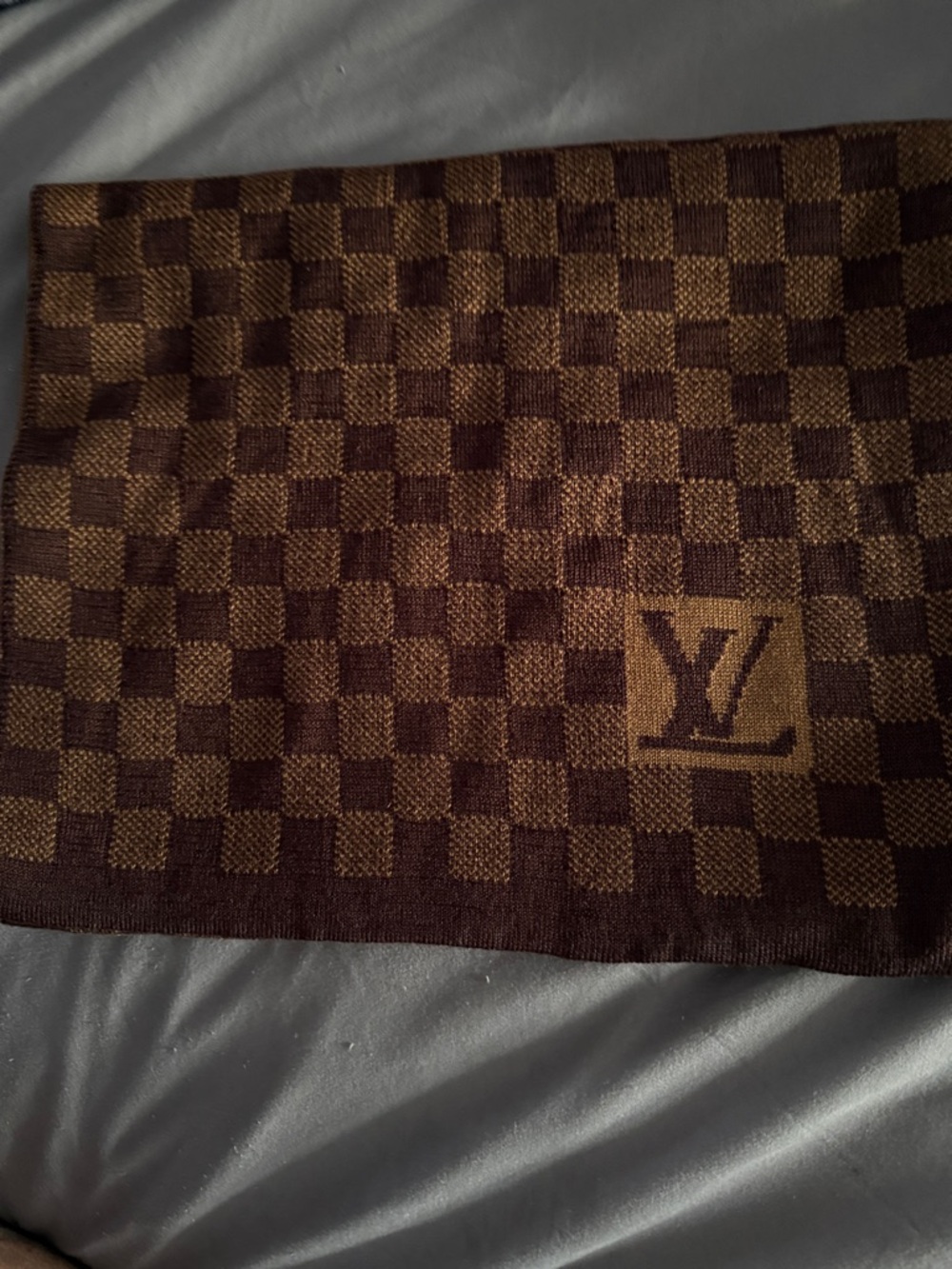 Louis Vuitton Brown Checker Knit Beanie and Scarf Set - Picture 2 of 6